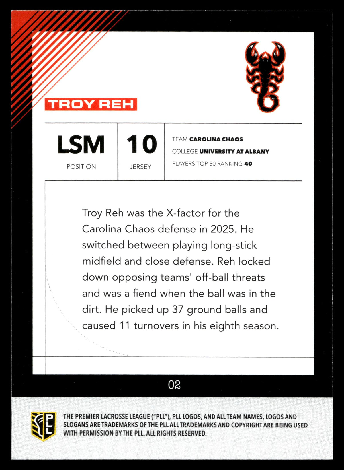 Troy Reh 2026 PLL Fieldside II Carolina Chaos Blue 82/99 #02