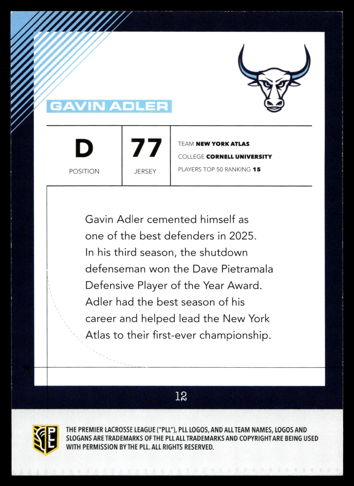 Gavin Adler 2026 PLL Fieldside II New York Atlas Blue 98/99 #12