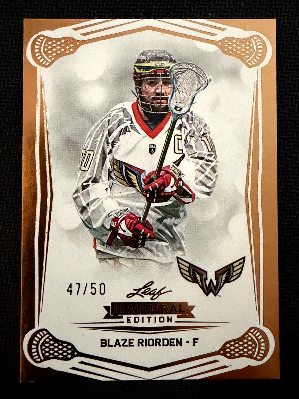 Blaze Riorden 2025 Leaf NLL Inaugural Philadelphia Wings Rose Gold 47/50 #8