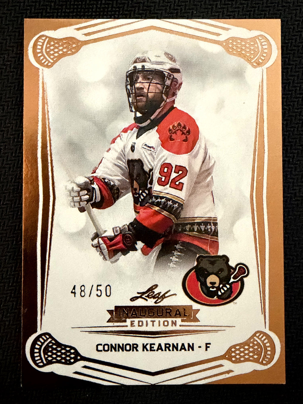Connor Kearnan 2025 Leaf NLL Inaugural Ottawa Black Bears Rose Gold 48/50 #23