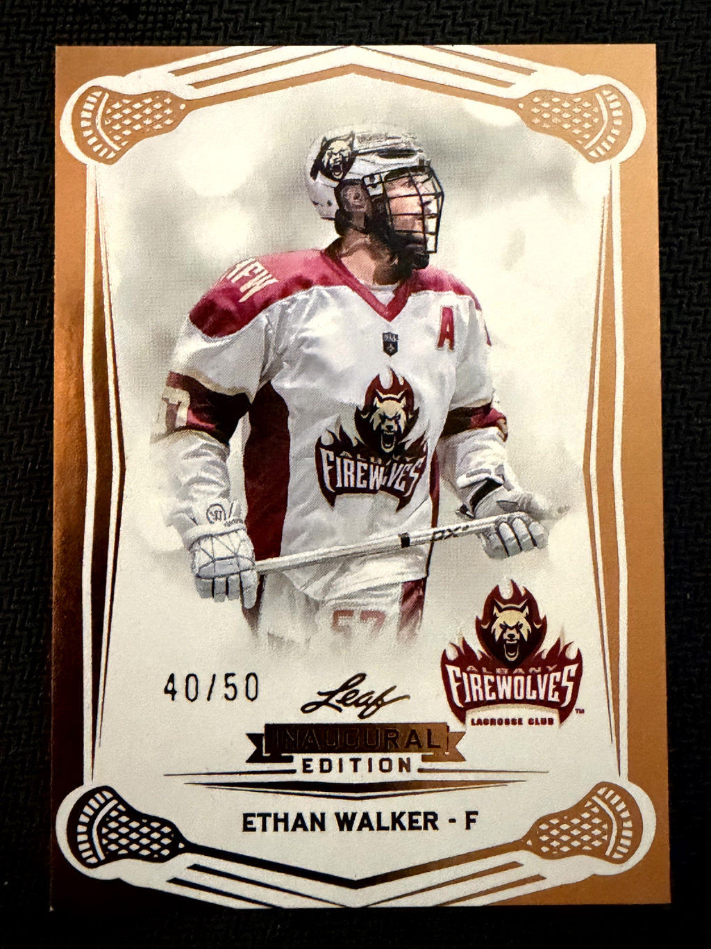 Ethan Walker 2025 Leaf NLL Inaugural Albany Firewolves Rose Gold 40/50 #36