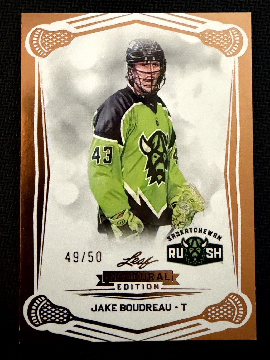 Jake Boudreau 2025 Leaf NLL Inaugural Saskatchewan Rush Rose Gold 49/50 #43