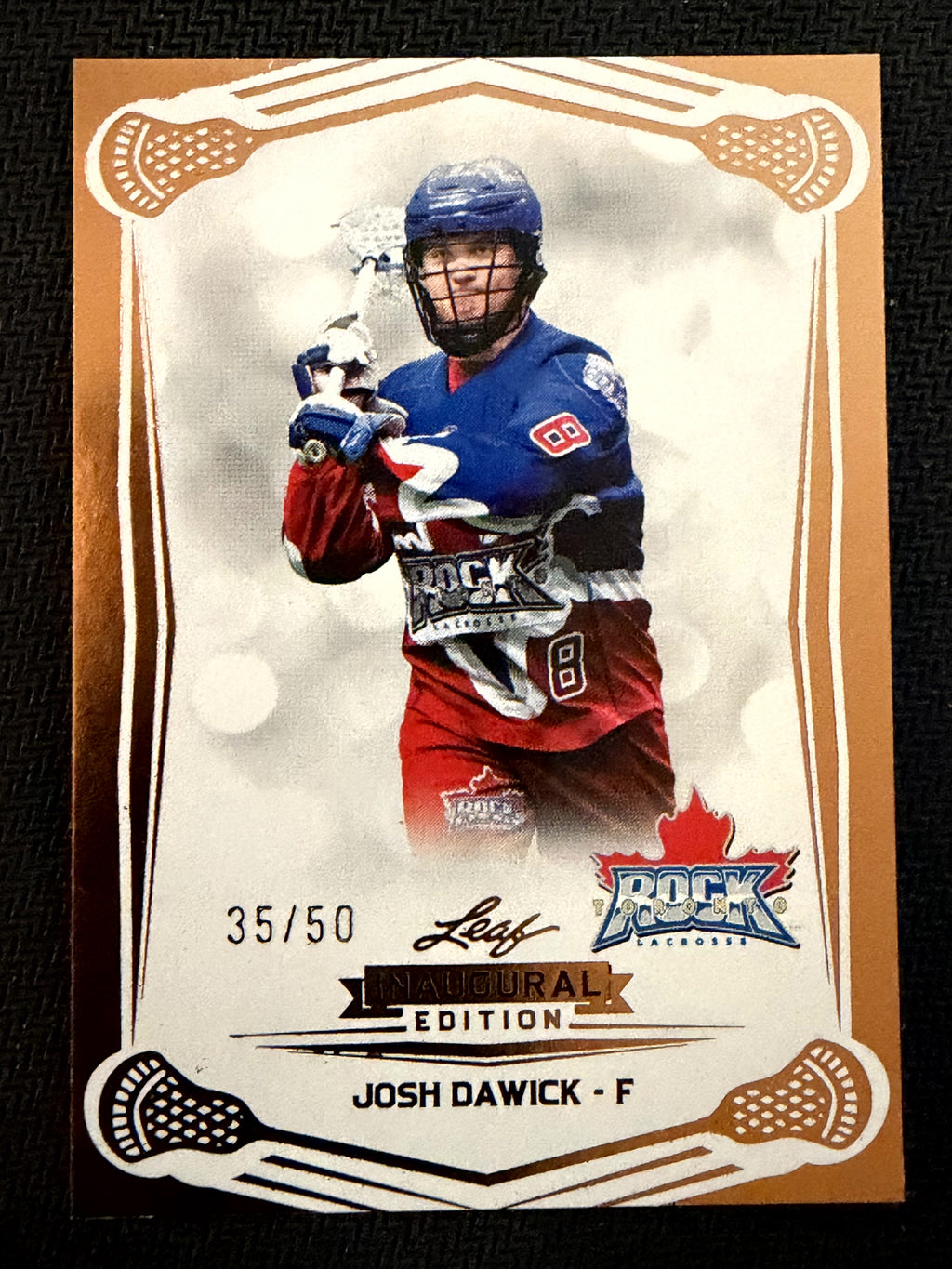 Josh Dawick 2025 Leaf NLL Inaugural Toronto Rock Rose Gold 35/50 #52