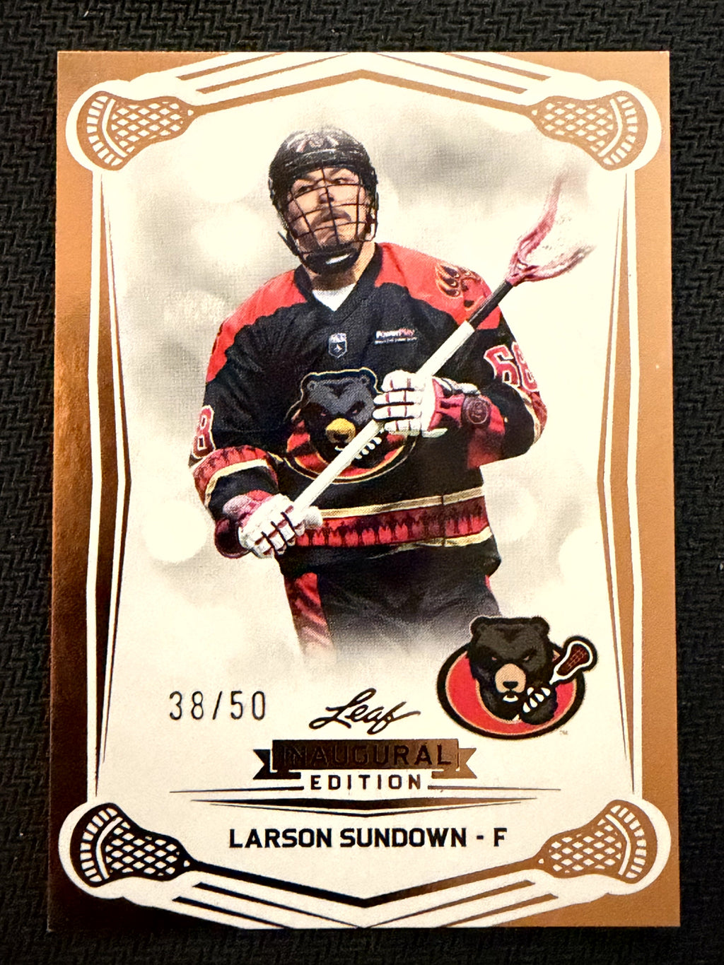 Larson Sundown 2025 Leaf NLL Inaugural Ottawa Black Bears Rose Gold 38/50 #59