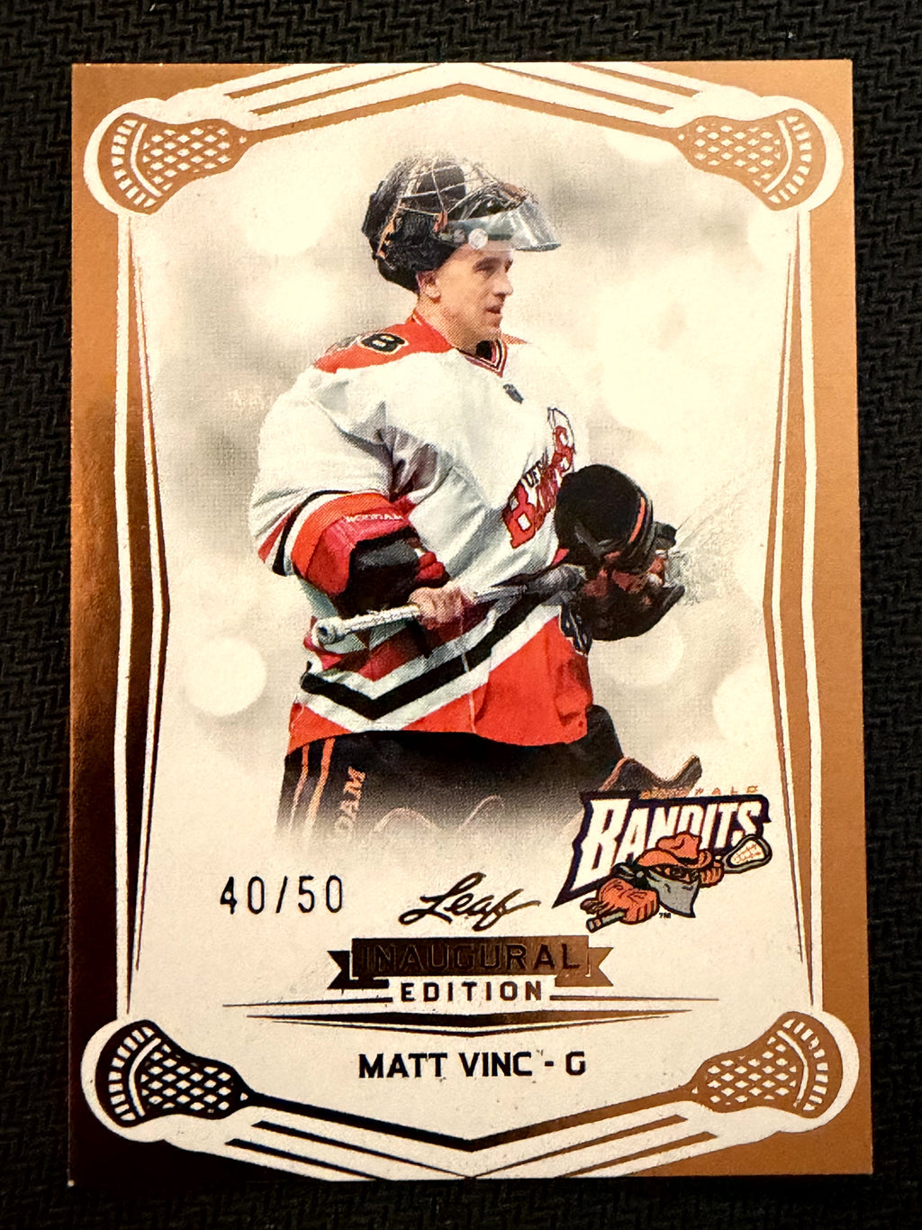Matt Vinc 2025 Leaf NLL Inaugural Buffalo Bandits Rose Gold 40/50 #65