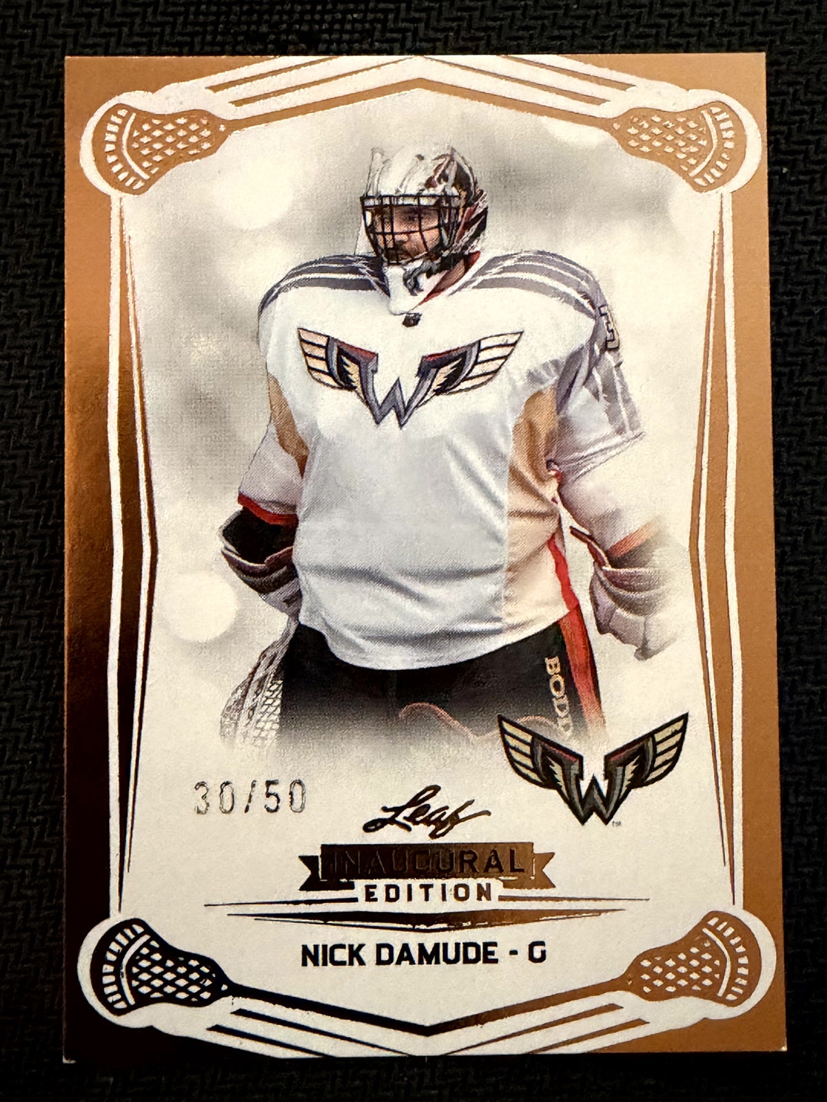 Nick Damude 2025 Leaf NLL Inaugural Philadelphia Wings Rose Gold 30/50 #68