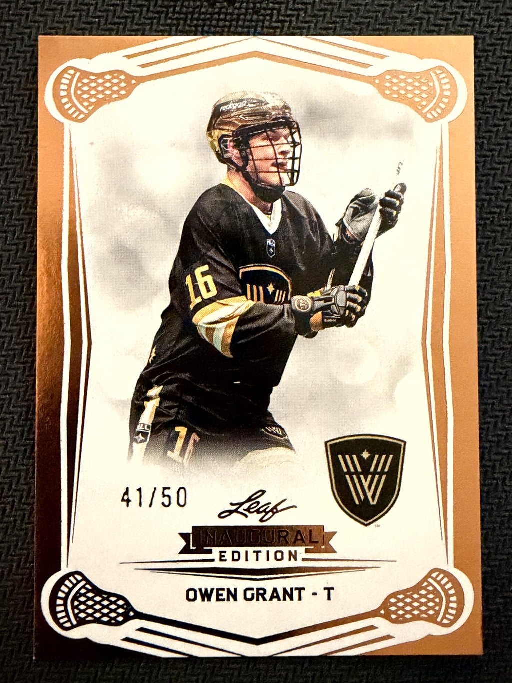 Owen Grant 2025 Leaf NLL Inaugural Vancouver Warriors Rose Gold 41/50 #71