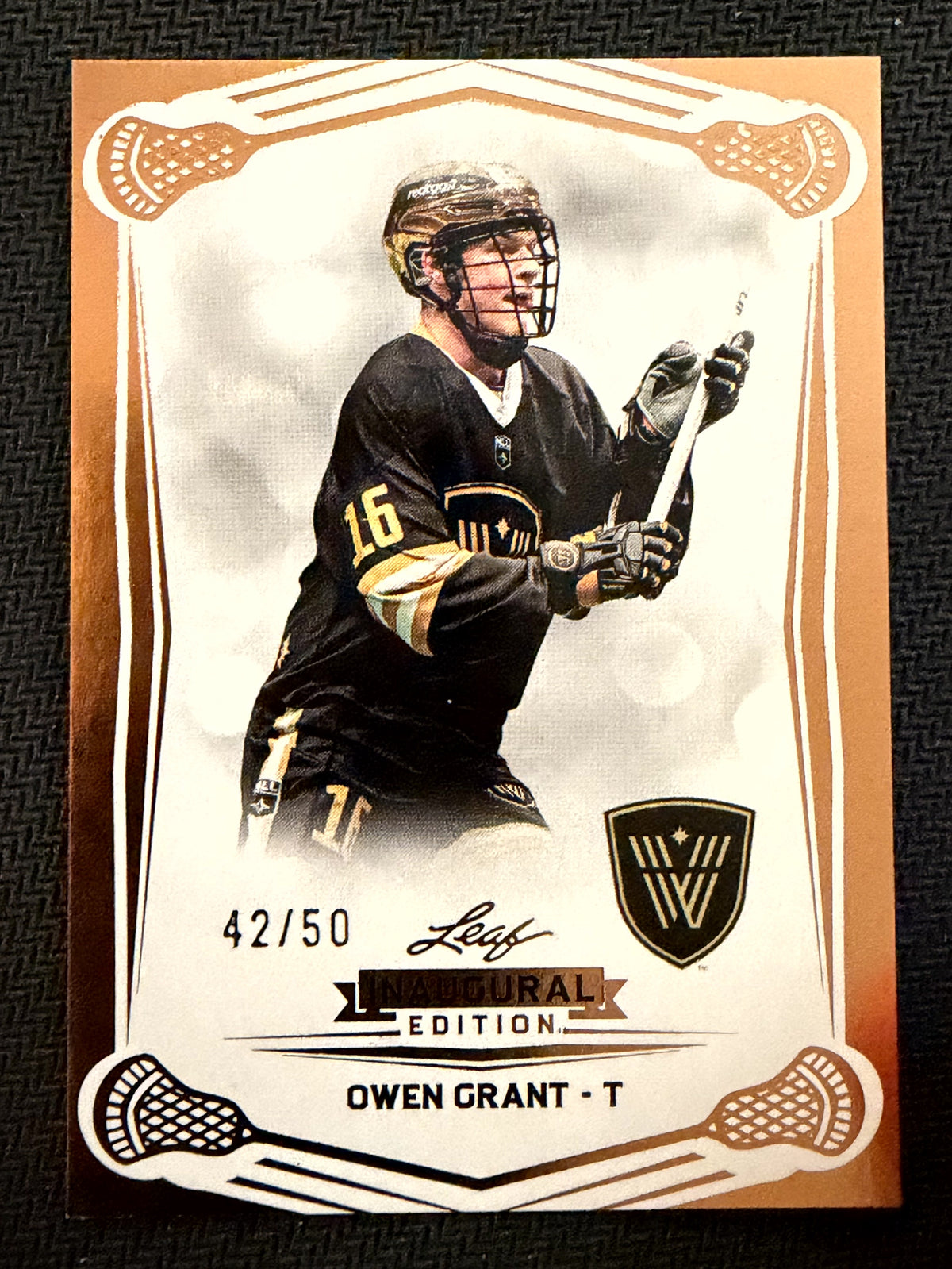 Owen Grant 2025 Leaf NLL Inaugural Vancouver Warriors Rose Gold 42/50 #71