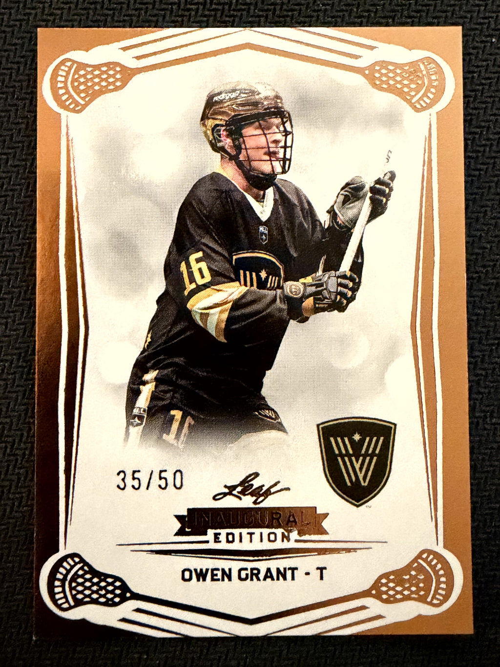 Owen Grant 2025 Leaf NLL Inaugural Vancouver Warriors Rose Gold 35/50 #71