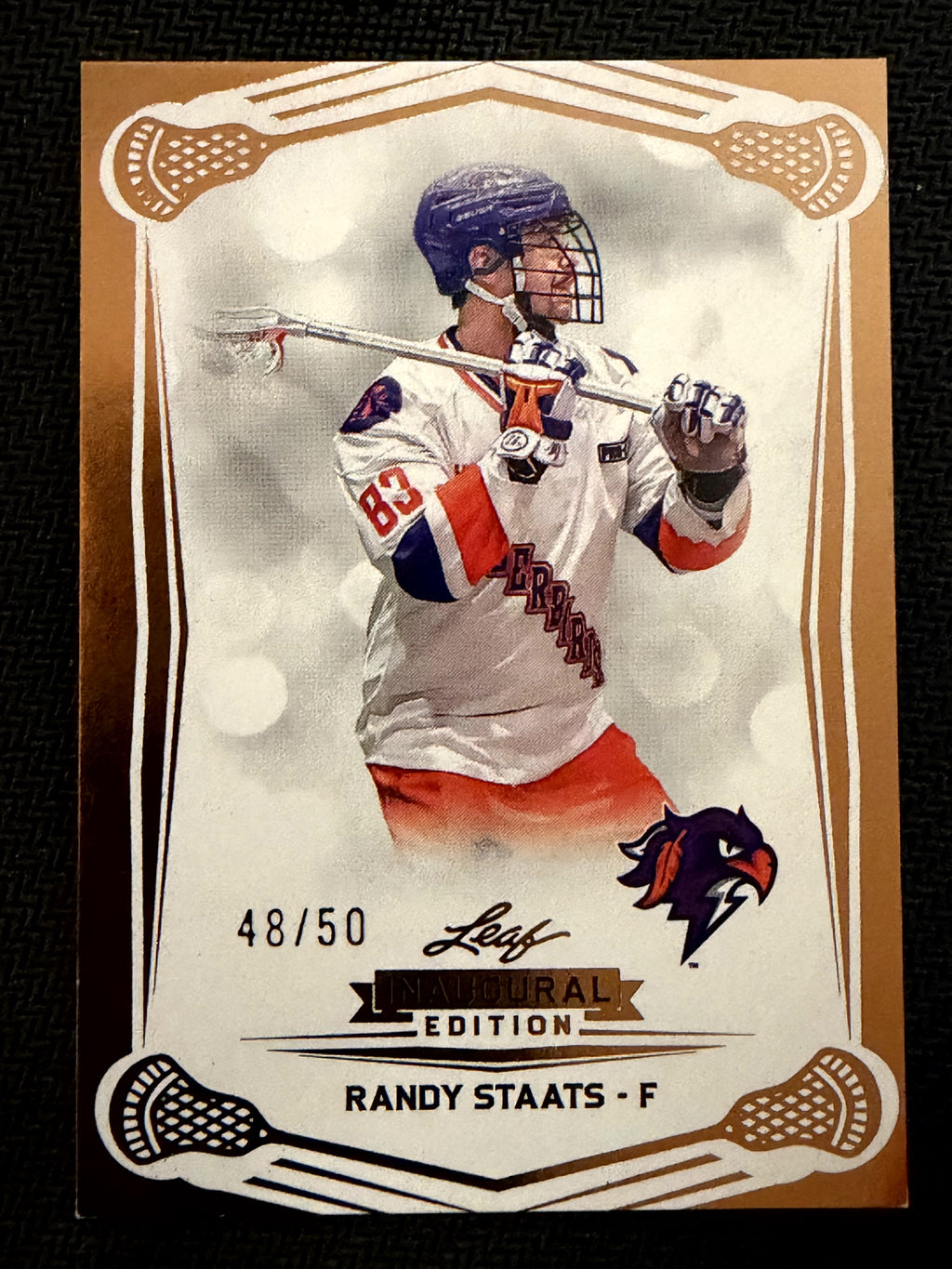 Randy Staats 2025 Leaf NLL Inaugural Halifax Thunderbirds Rose Gold 48/50 #72