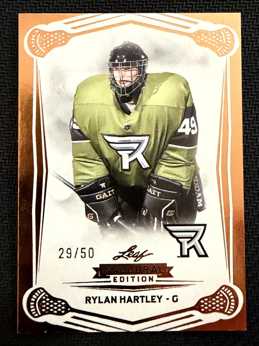 Rylan Hartley 2025 Leaf NLL Inaugural Rochester Nighthawks Rose Gold 29/50 #84