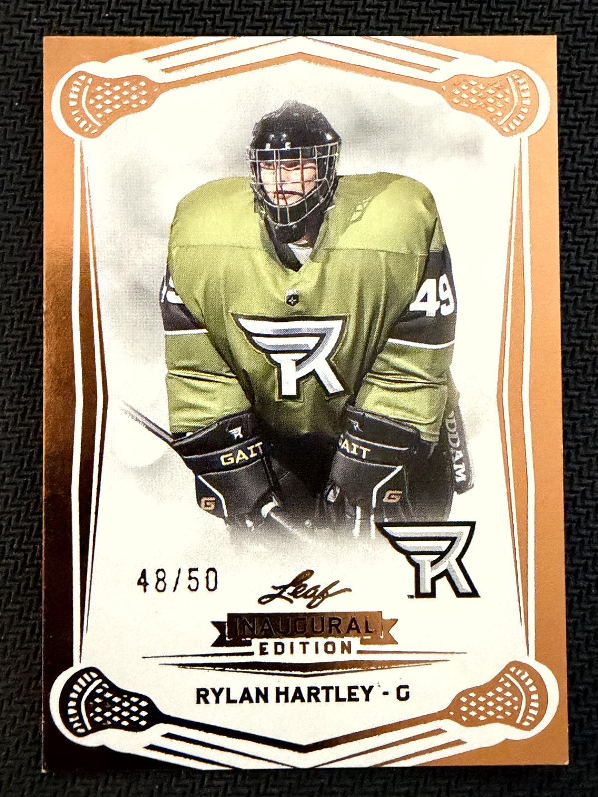 Rylan Hartley 2025 Leaf NLL Inaugural Rochester Nighthawks Rose Gold 48/50 #84