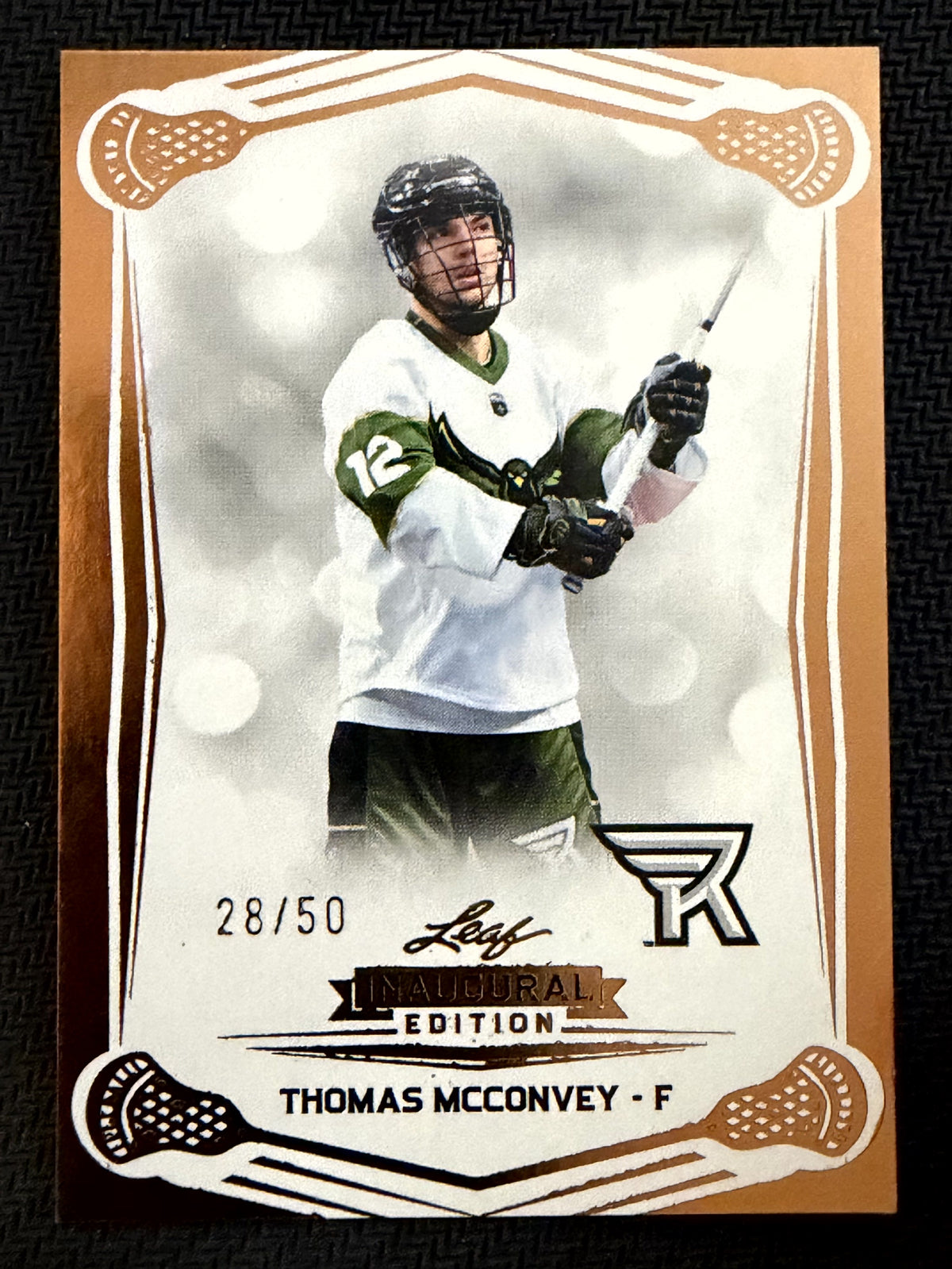 Thomas McConvey 2025 Leaf NLL Inaugural Rochester Nighthawks Rose Gold 28/50 #90