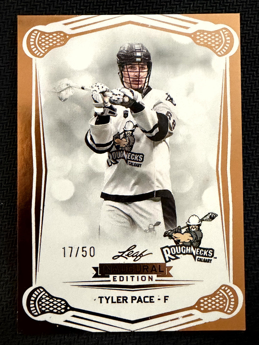 Tyler Pace 2025 Leaf NLL Inaugural Calgary Roughnecks Rose Gold 17/50 #93