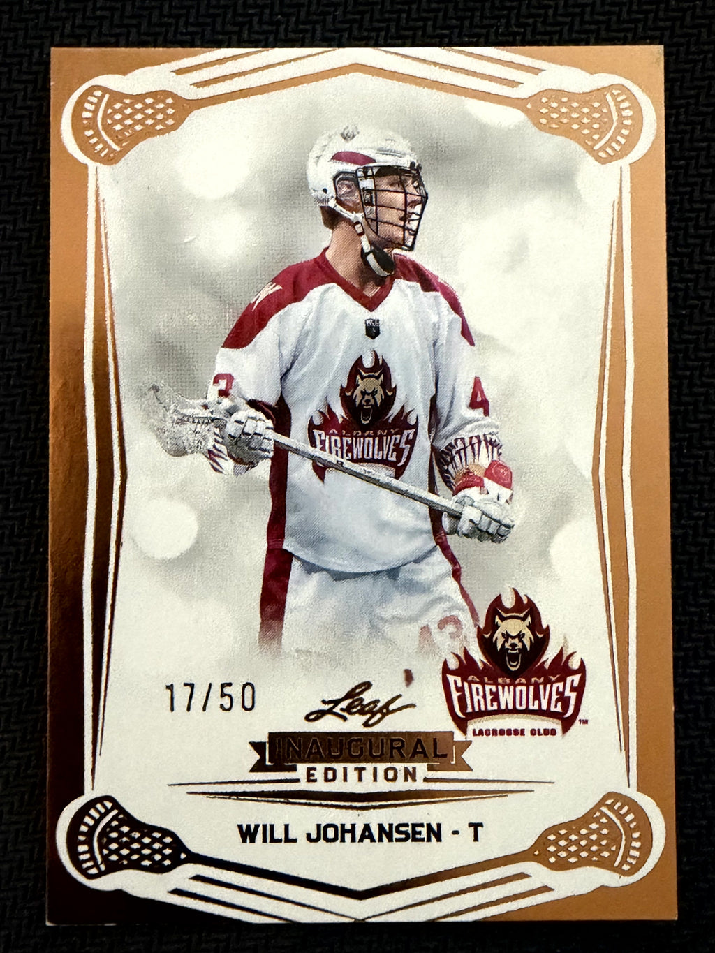 Will Johansen 2025 Leaf NLL Inaugural Albany Firewolves Rose Gold 17/50 #96
