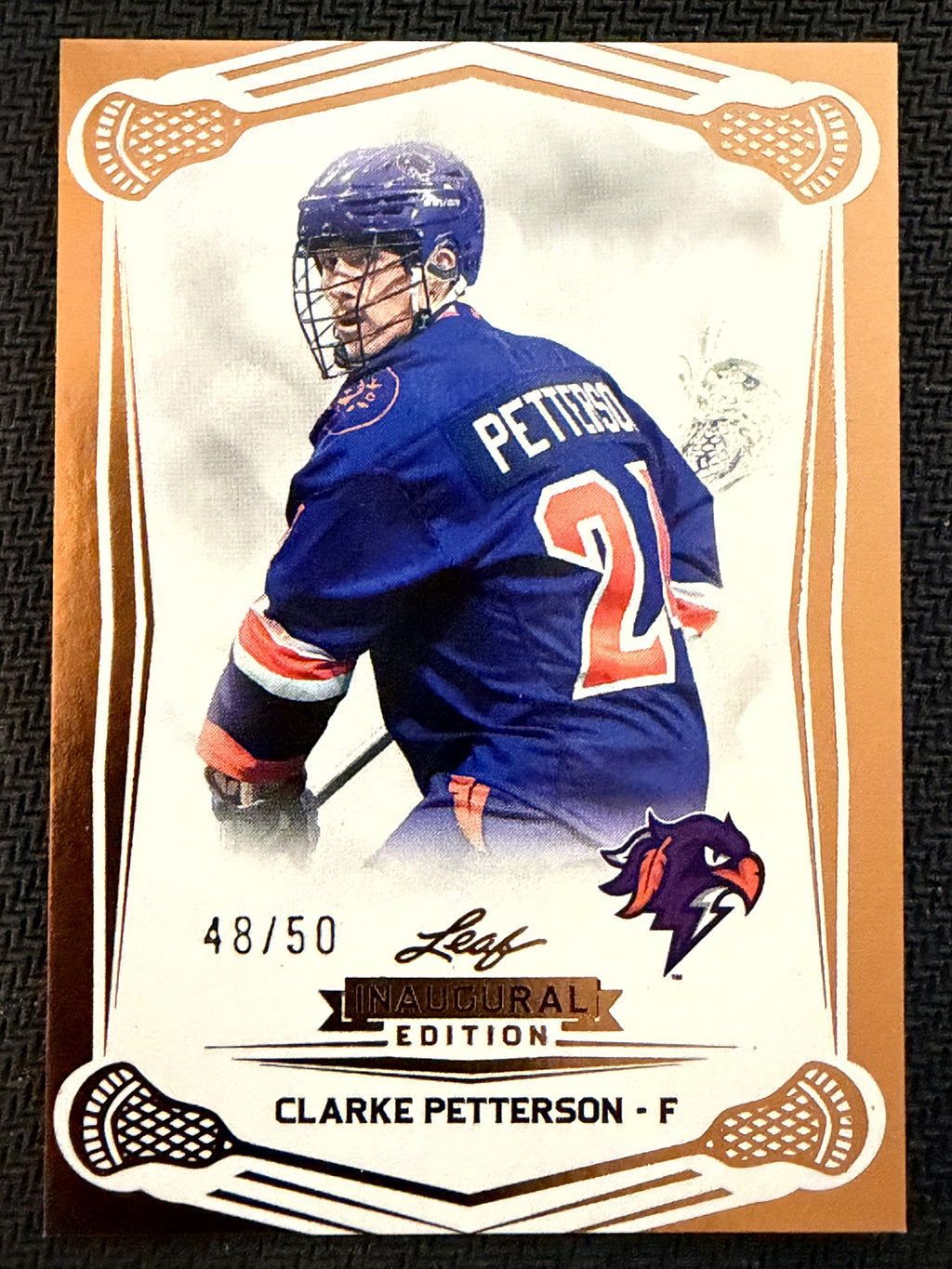 Clarke Petterson 2025 Leaf NLL Inaugural Halifax Thunderbirds Rose Gold 48/50 #21