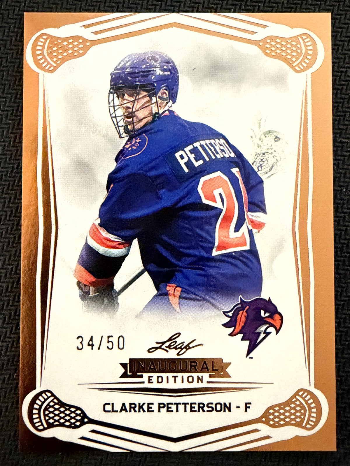 Clarke Petterson 2025 Leaf NLL Inaugural Thunderbirds Rose Gold 34/50 #21