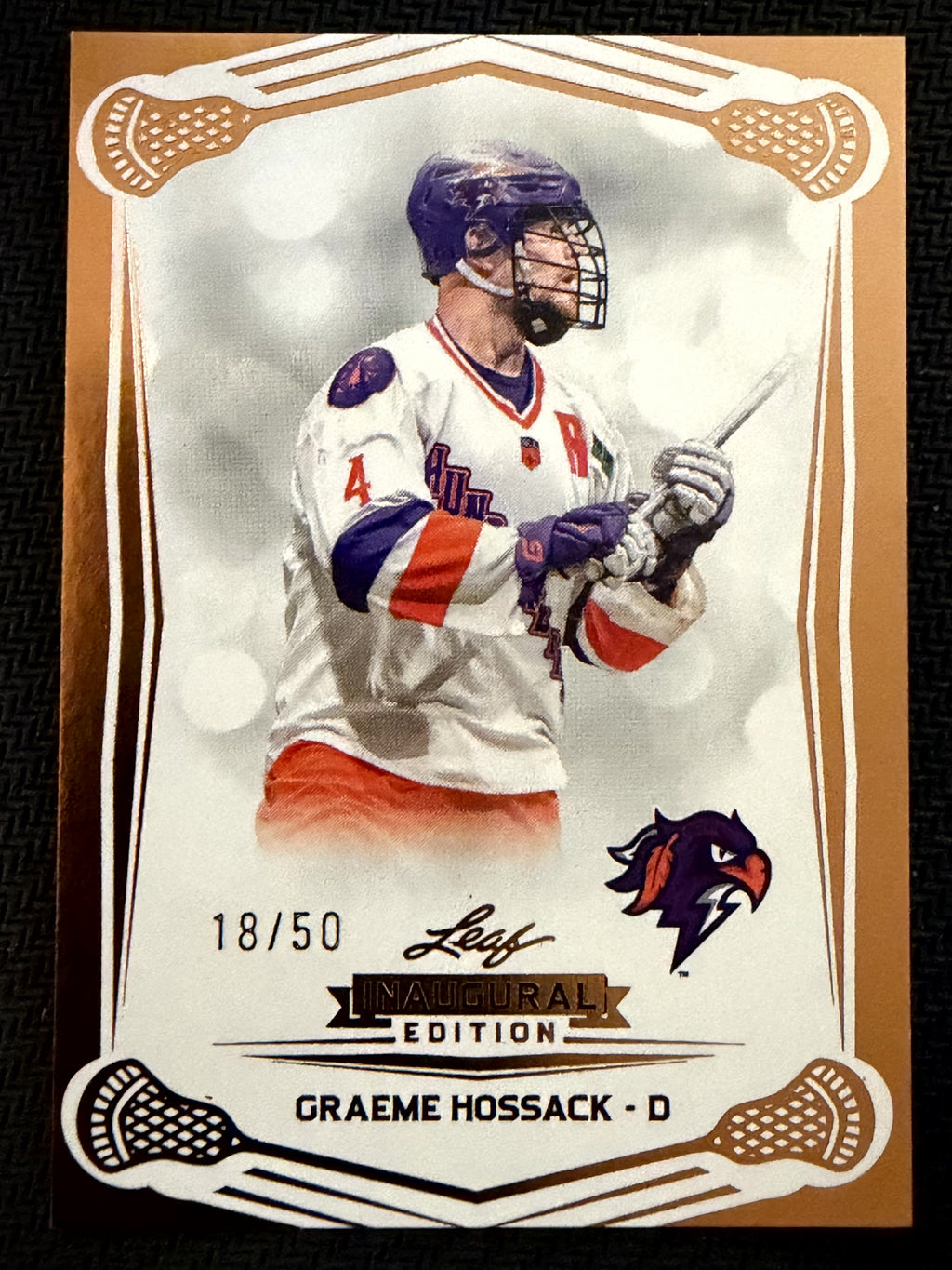 Graeme Hossack 2025 Leaf NLL Inaugural Halifax Thunderbirds Rose Gold 18/50 #38