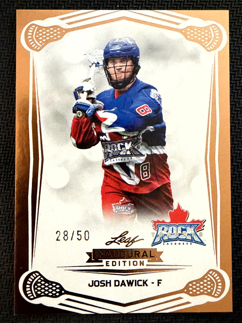 Josh Dawick 2025 Leaf NLL Inaugural Toronto Rock Rose Gold 28/50 #52