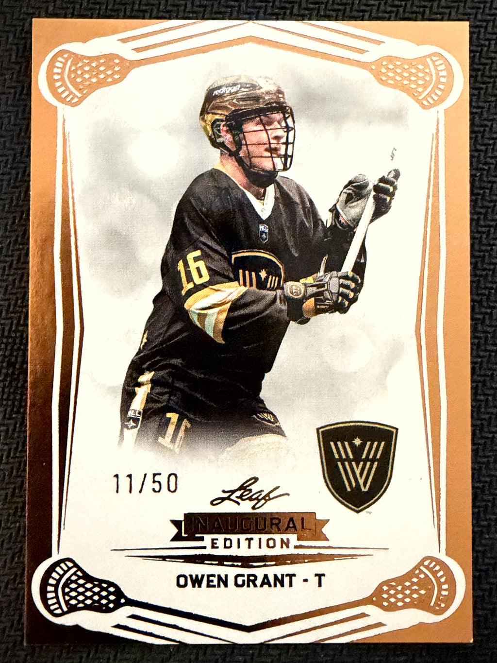 Owen Grant 2025 Leaf NLL Inaugural Vancouver Warriors Rose Gold 11/50 #71