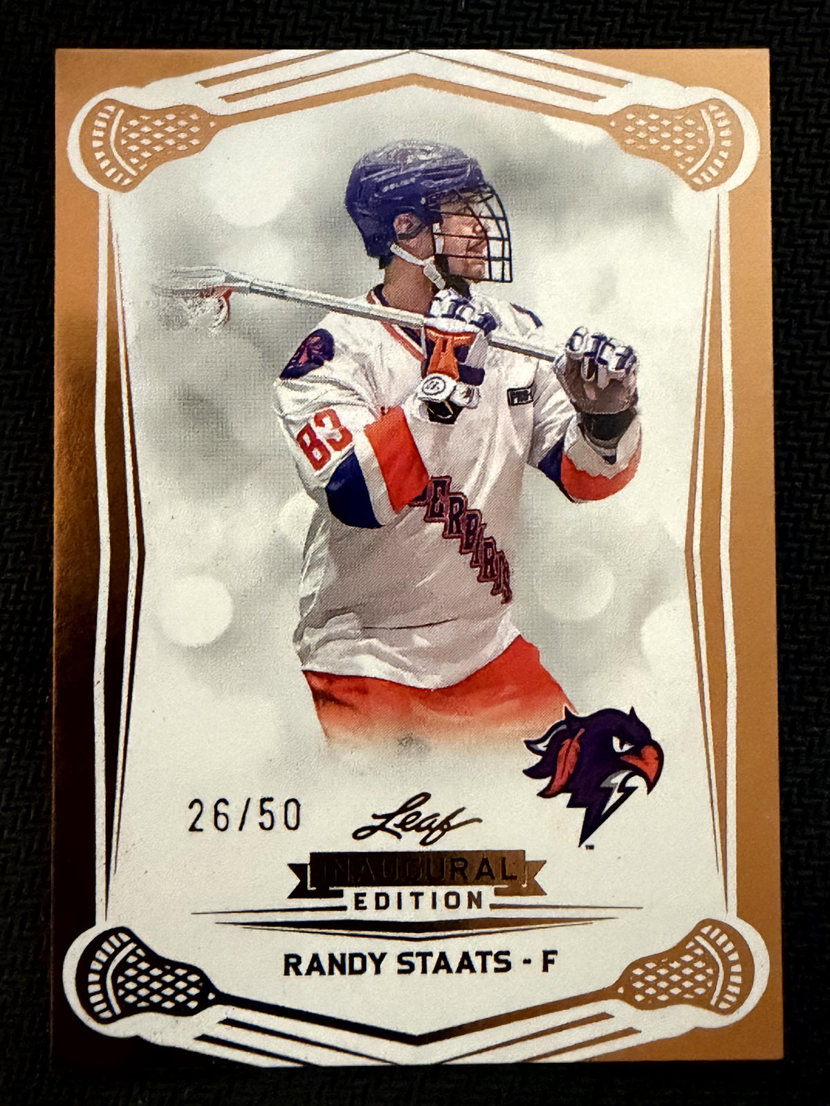 Randy Staats 2025 Leaf NLL Inaugural Halifax Thunderbirds Rose Gold 26/50 #72