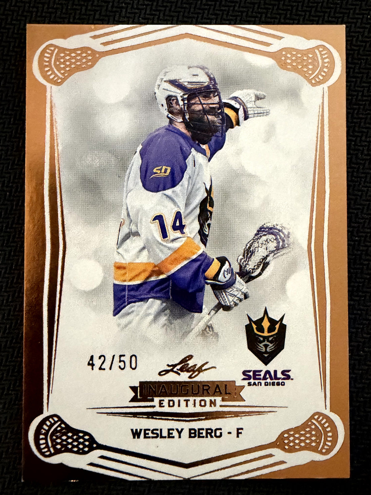Wesley Berg 2025 Leaf NLL Inaugural San Diego Seals Rose Gold 42/50 #95