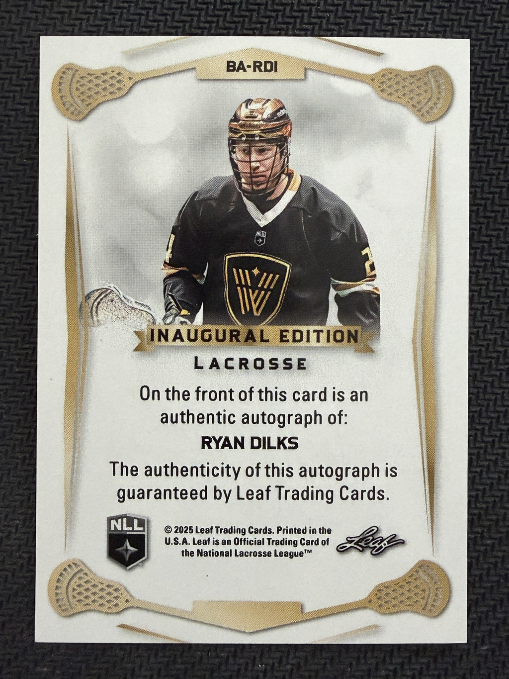 Ryan Dilks 2025 Leaf NLL Inaugural Vancouver Warriors Platinum Auto 2/5 #BA-RD1