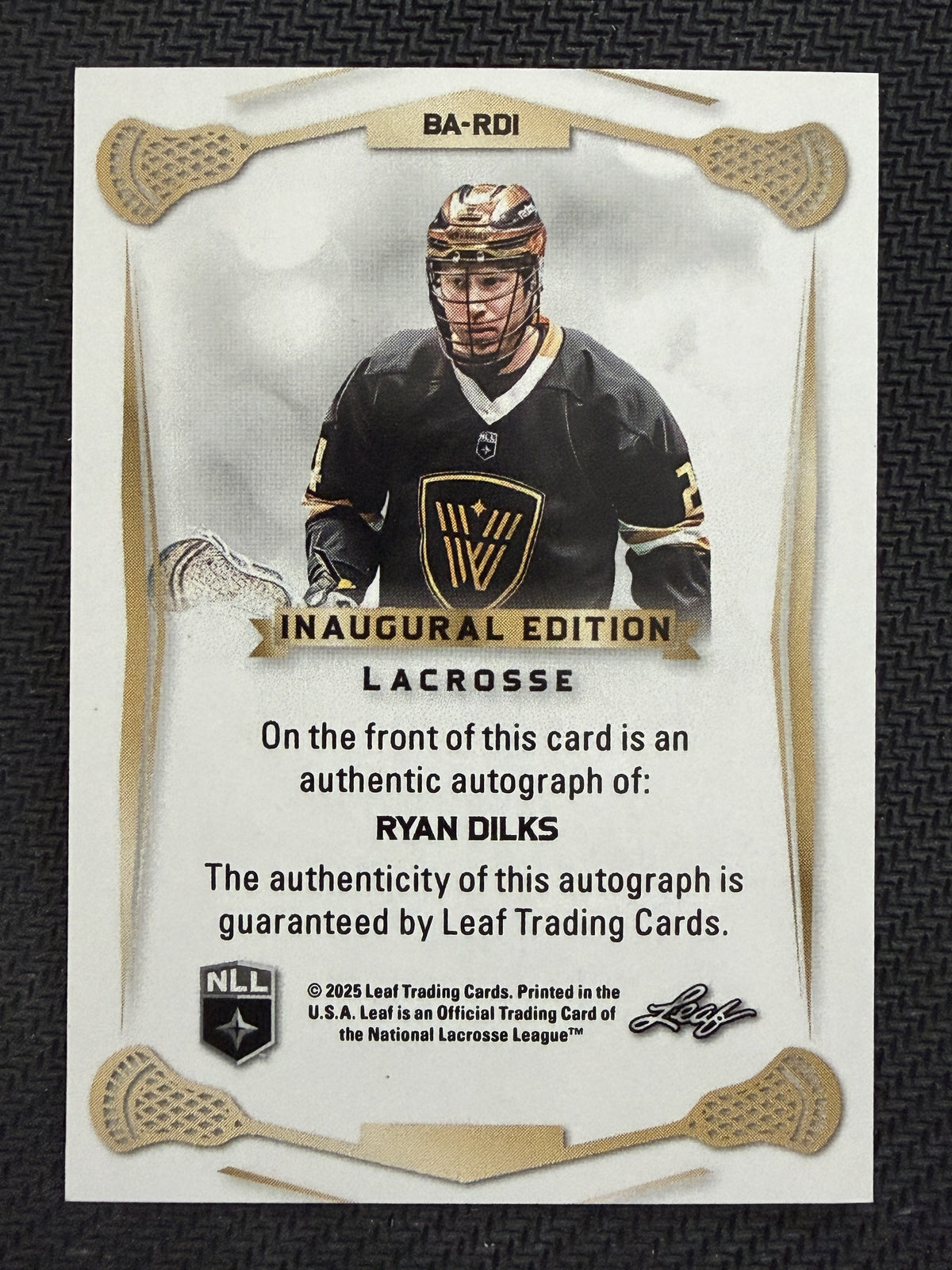 Ryan Dilks 2025 Leaf NLL Inaugural Vancouver Warriors Platinum Auto 2/5 #BA-RD1