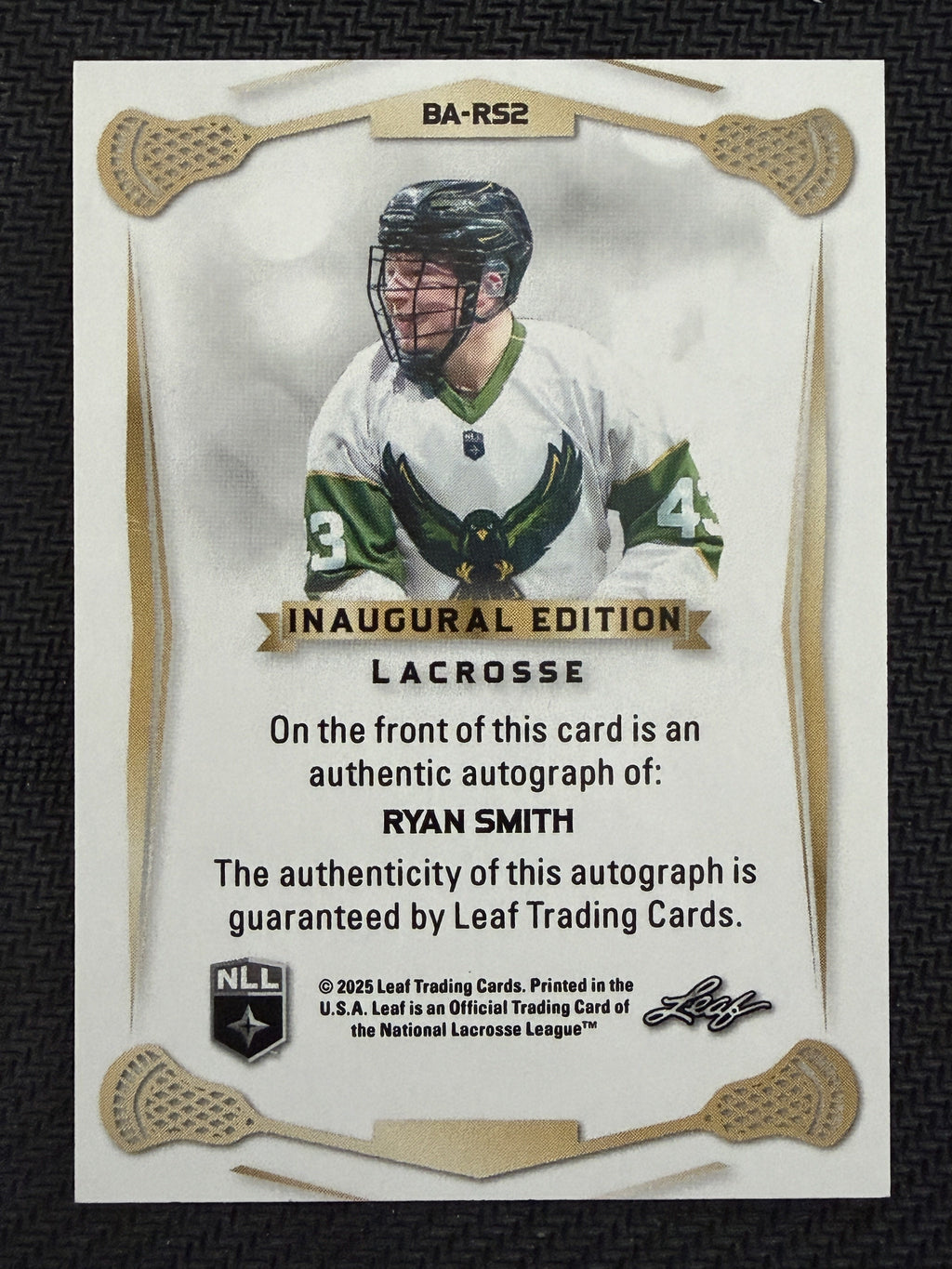 Ryan Smith 2025 Leaf NLL Inaugural Rochester Nighthawks Rose Gold Auto 7/30 #BA-RS2