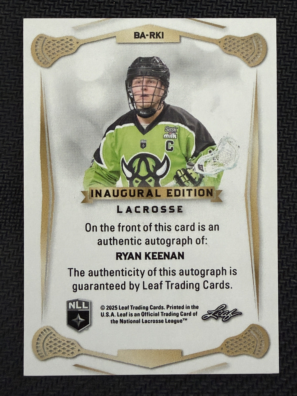 Ryan Keenan 2025 Leaf NLL Inaugural Saskachewan Rush Rose Gold Auto 27/30 #BA-RK1