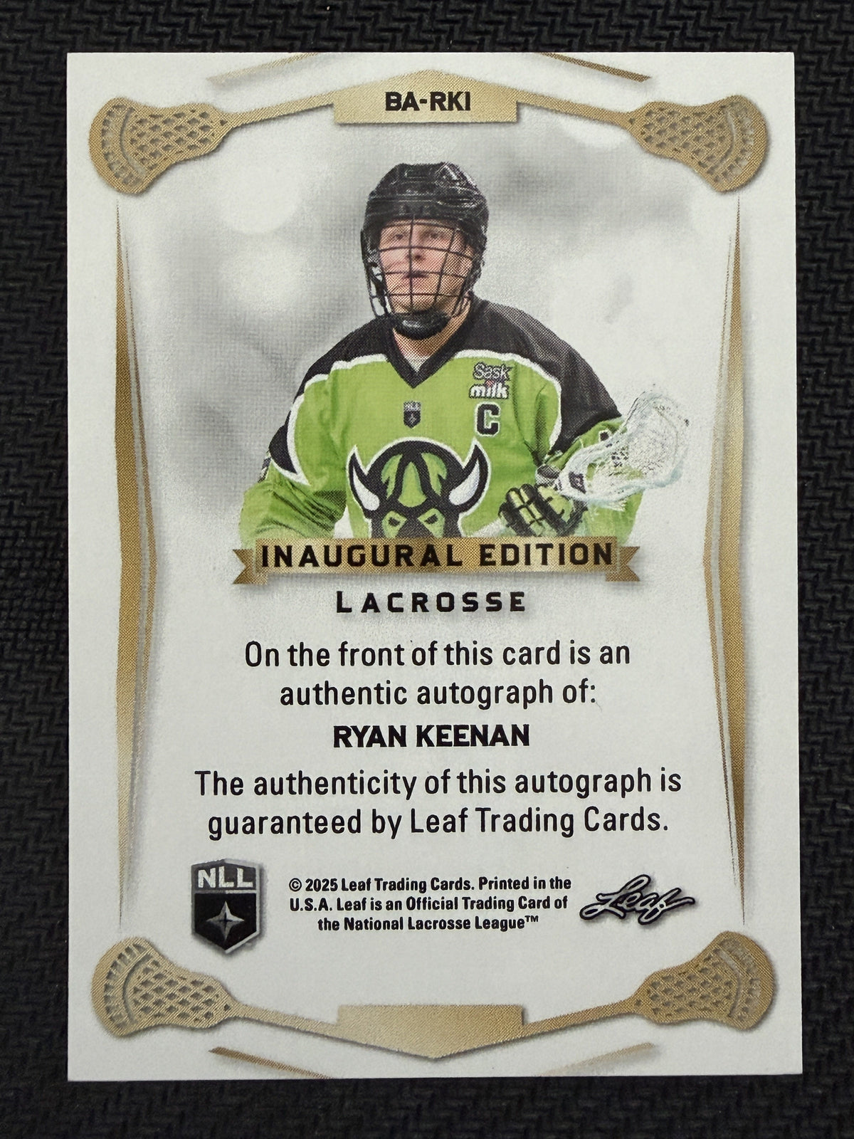 Ryan Keenan 2025 Leaf NLL Inaugural Saskachewan Rush Rose Gold Auto 27/30 #BA-RK1