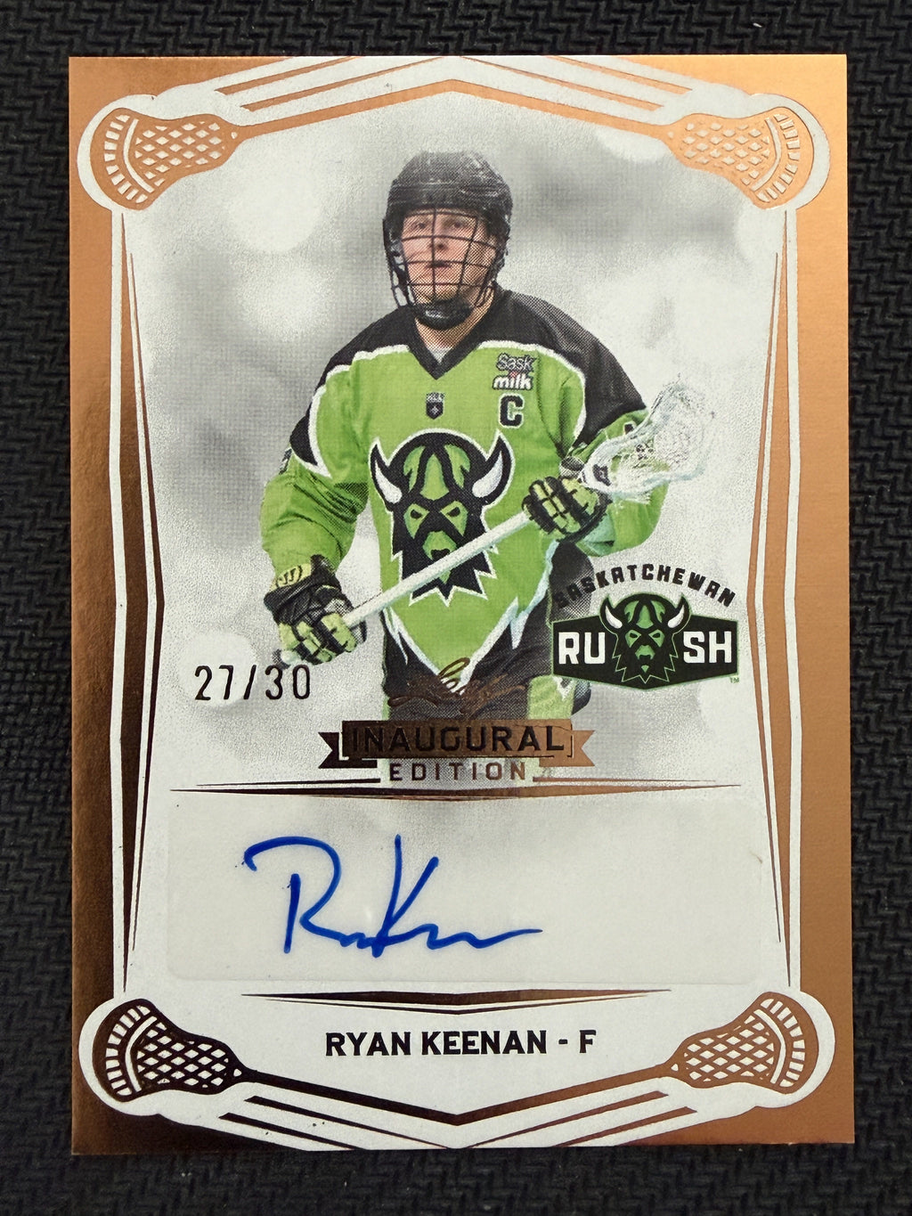 Ryan Keenan 2025 Leaf NLL Inaugural Saskachewan Rush Rose Gold Auto 27/30 #BA-RK1