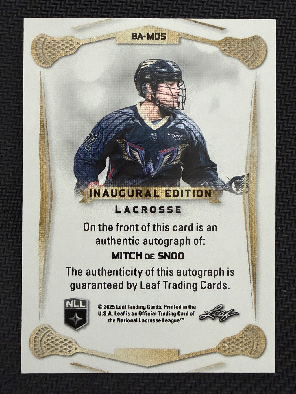 Mitch De Snoo 2025 Leaf NLL Inaugural Philadelphia Wings Rose Gold Auto 20/30 #BA-MDS