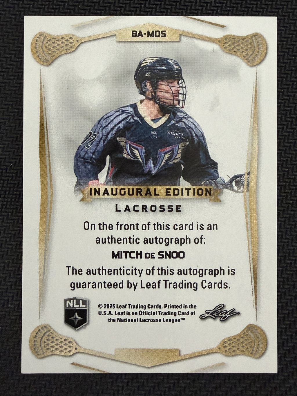 Mitch De Snoo 2025 Leaf NLL Inaugural Philadelphia Wings Rose Gold Auto 19/30 #BA-MDS