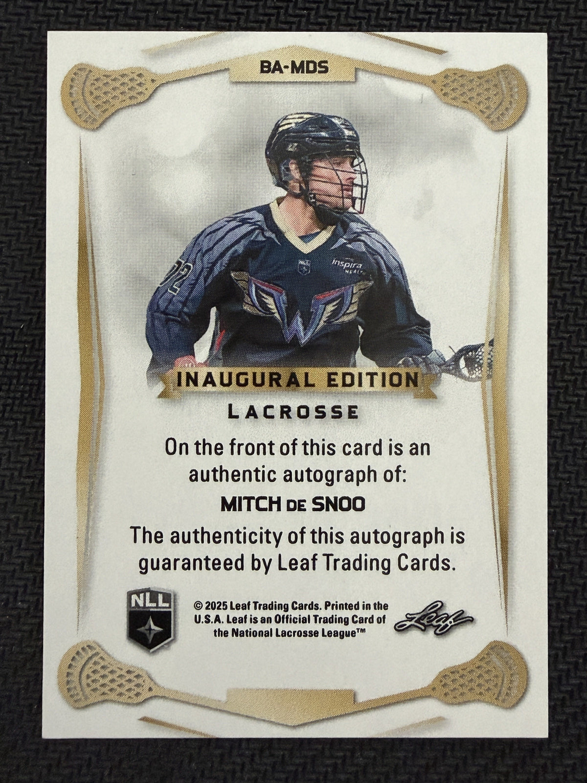 Mitch De Snoo 2025 Leaf NLL Inaugural Philadelphia Wings Rose Gold Auto 19/30 #BA-MDS