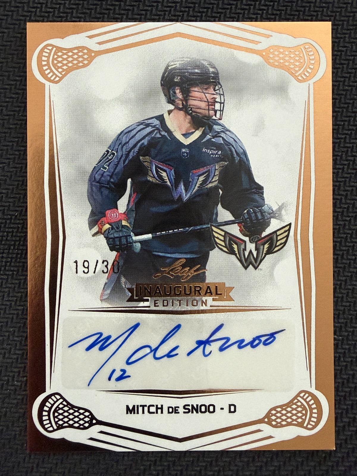 Mitch De Snoo 2025 Leaf NLL Inaugural Philadelphia Wings Rose Gold Auto 19/30 #BA-MDS
