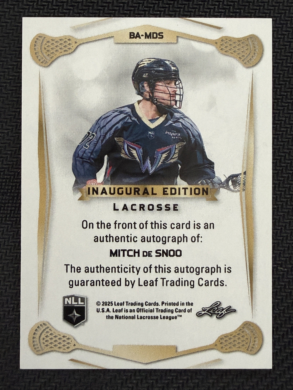 Mitch De Snoo 2025 Leaf NLL Inaugural Philadelphia Wings Rose Gold Auto 2/30 #BA-MDS