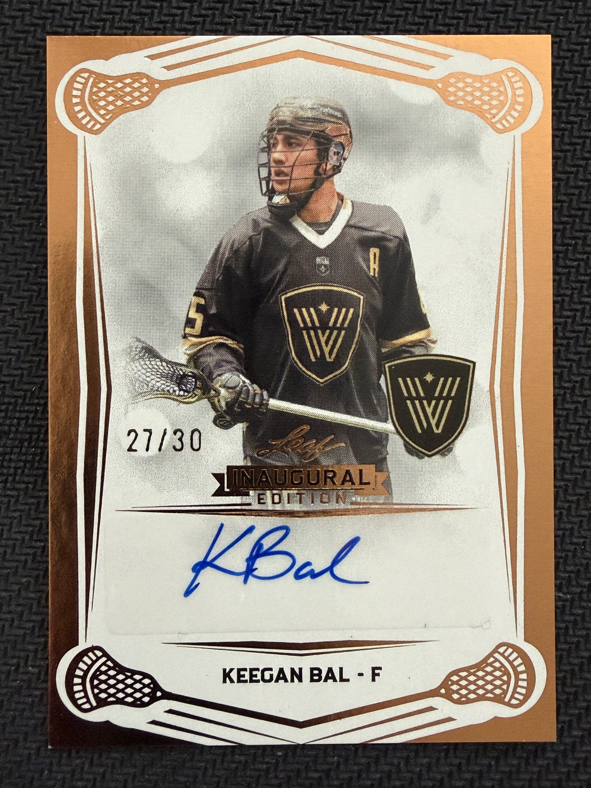 Keegan Bal 2025 Leaf NLL Inaugural Vancouver Warriors Rose Gold Auto 27/30 #BA-KB1