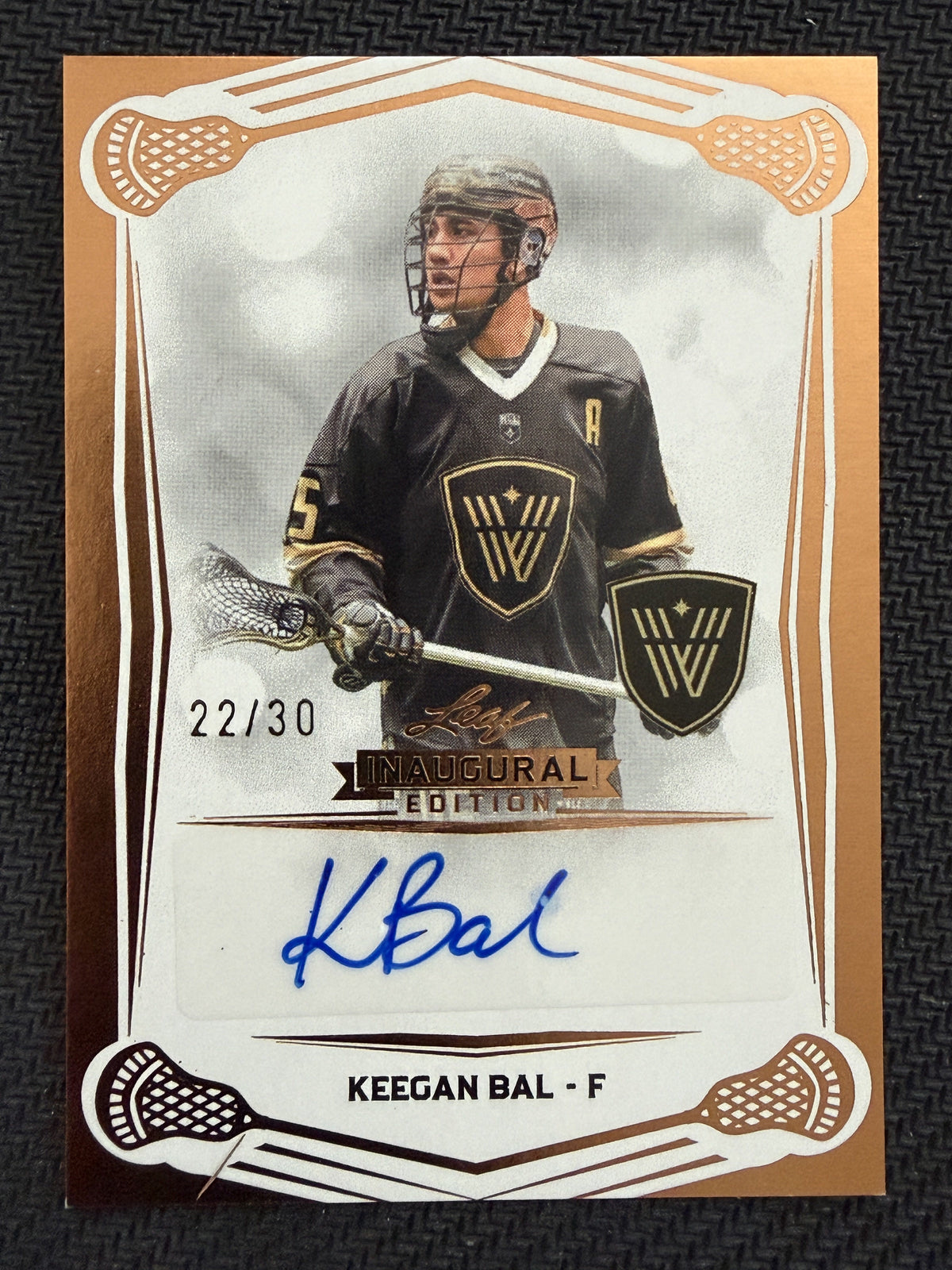Keegan Bal 2025 Leaf NLL Inaugural Vancouver Warriors Rose Gold Auto 22/30 #BA-KB1
