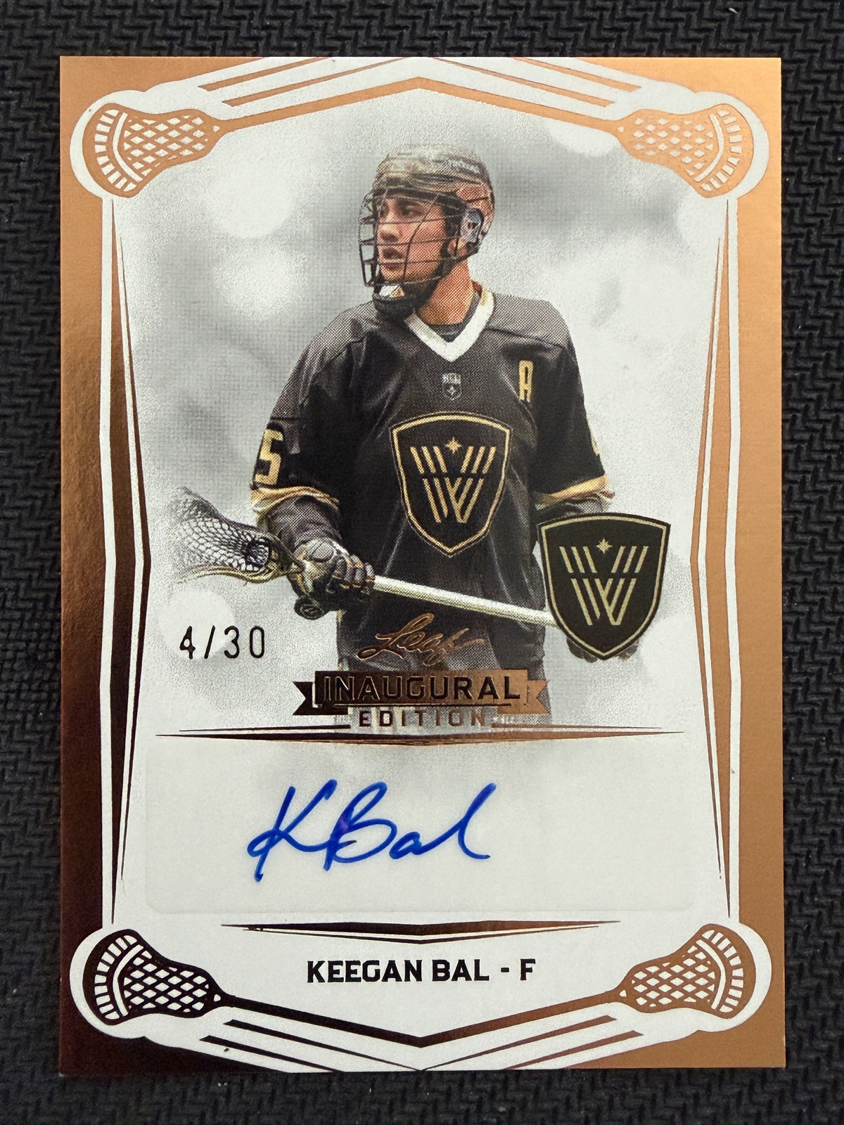 Keegan Bal 2025 Leaf NLL Inaugural Vancouver Warriors Rose Gold Auto 4/30 #BA-KB1