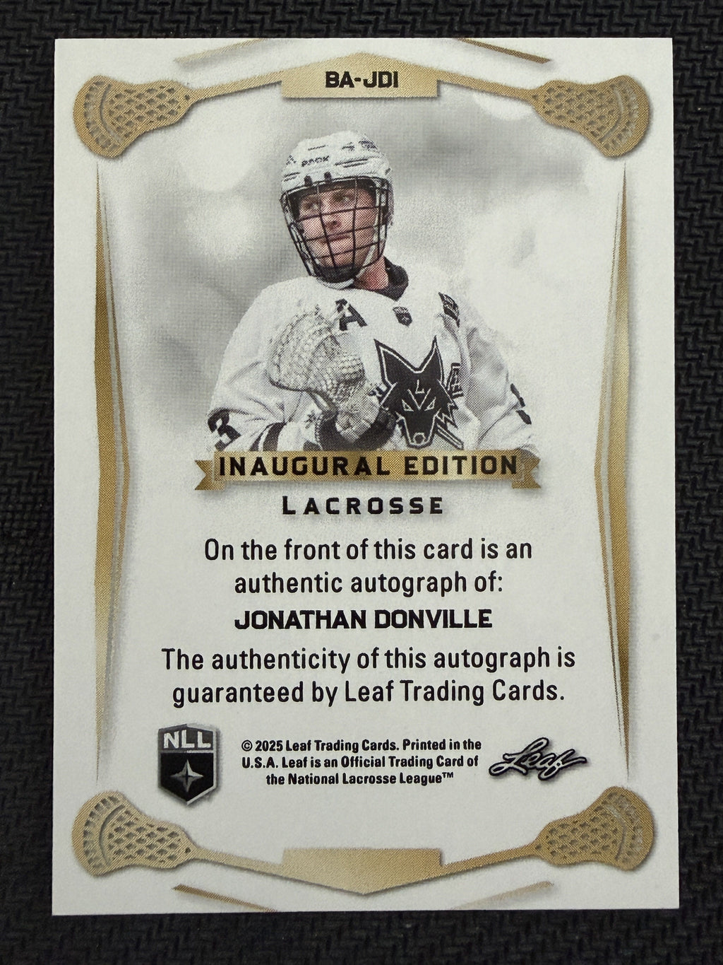 Jonathan Donville 2025 Leaf NLL Inaugural Las Vegas Desert Dogs Rose Gold Auto 19/30 #BA-JD1