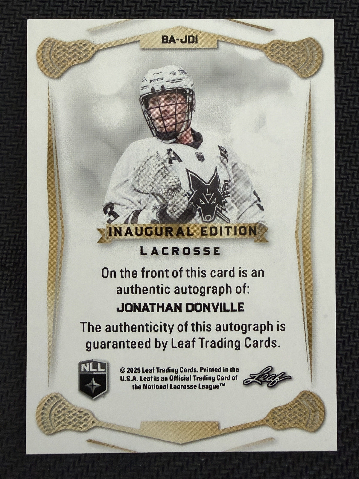 Jonathan Donville 2025 Leaf NLL Inaugural Las Vegas Desert Dogs Rose Gold Auto 19/30 #BA-JD1