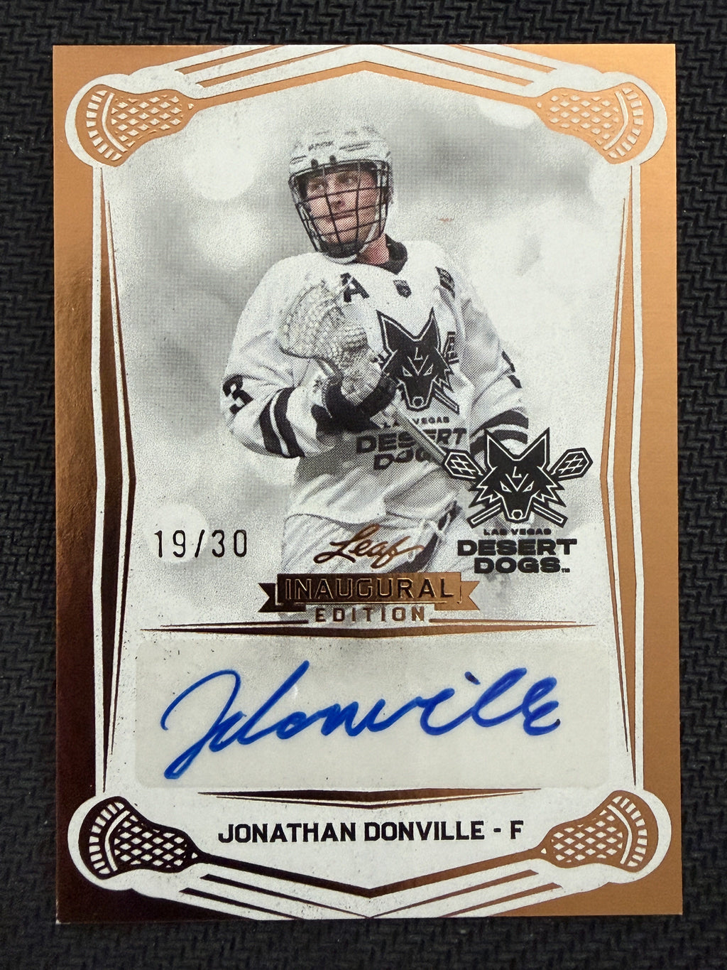 Jonathan Donville 2025 Leaf NLL Inaugural Las Vegas Desert Dogs Rose Gold Auto 19/30 #BA-JD1