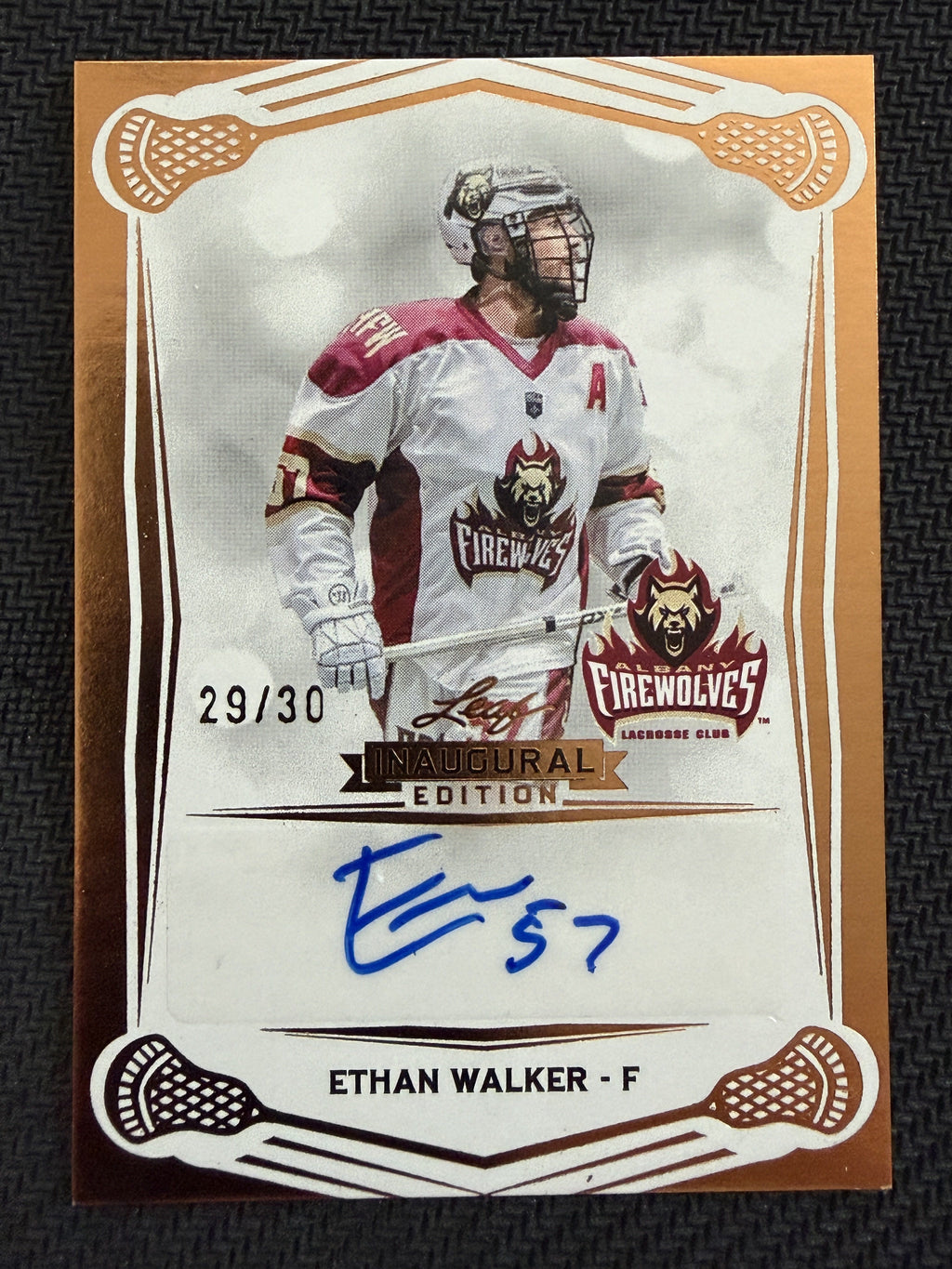 Ethan Walker 2025 Leaf NLL Inaugural Albany Firewolves Rose Gold Auto 29/30 #BA-EW1