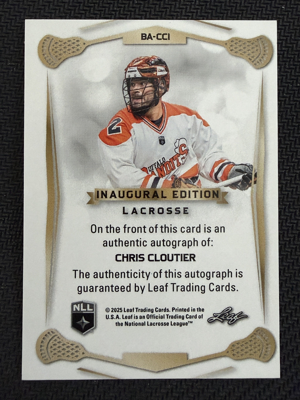 Chris Cloutier 2025 Leaf NLL Inaugural Buffalo Rose Gold Auto 18/30 #BA-CC1