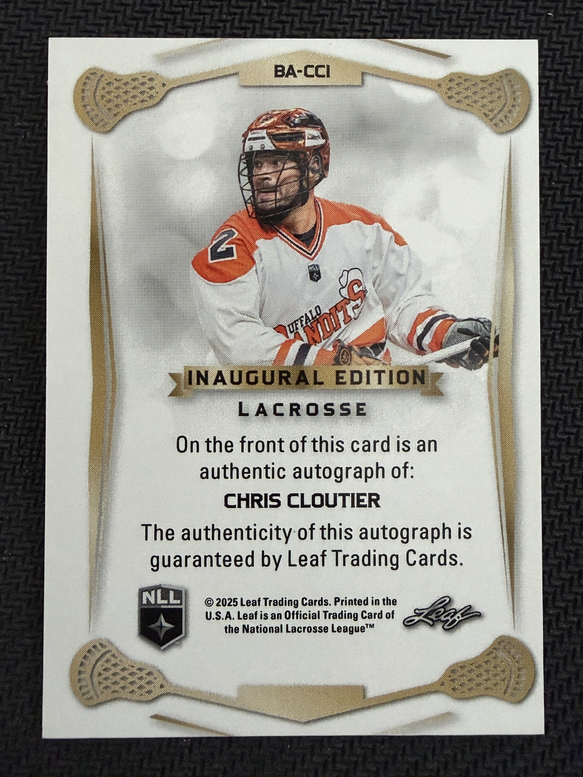 Chris Cloutier 2025 Leaf NLL Inaugural Buffalo Rose Gold Auto 18/30 #BA-CC1