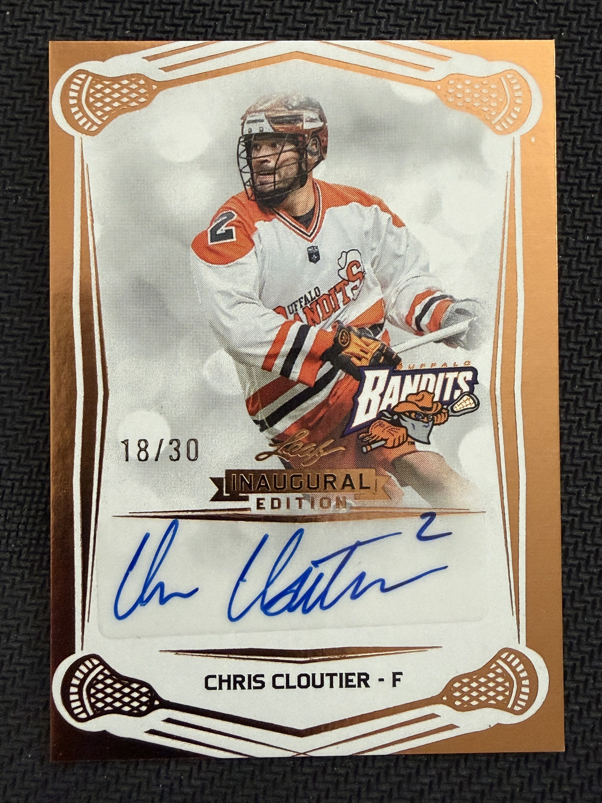 Chris Cloutier 2025 Leaf NLL Inaugural Buffalo Rose Gold Auto 18/30 #BA-CC1