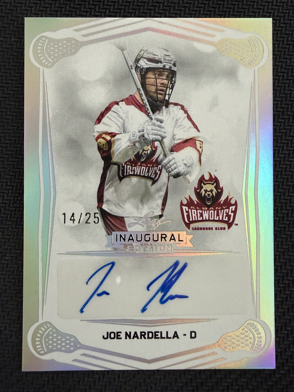 Joe Nardella 2025 Leaf NLL Inaugural Albany Firewolves Silver Auto 14/25 #BA-JN1