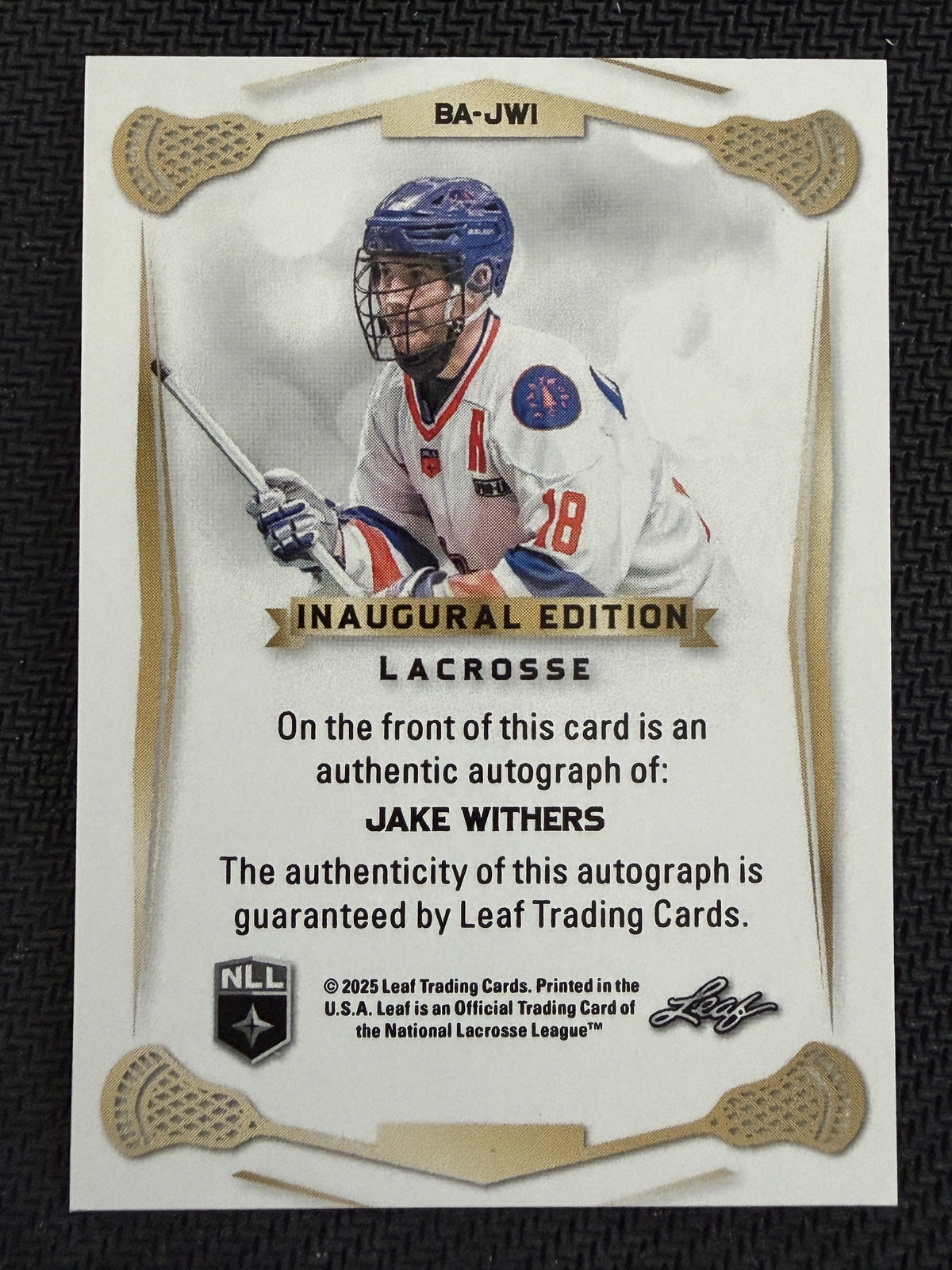 Jake Withers 2025 Leaf NLL Inaugural Halifax Silver Auto 12/25 #BA-JW1