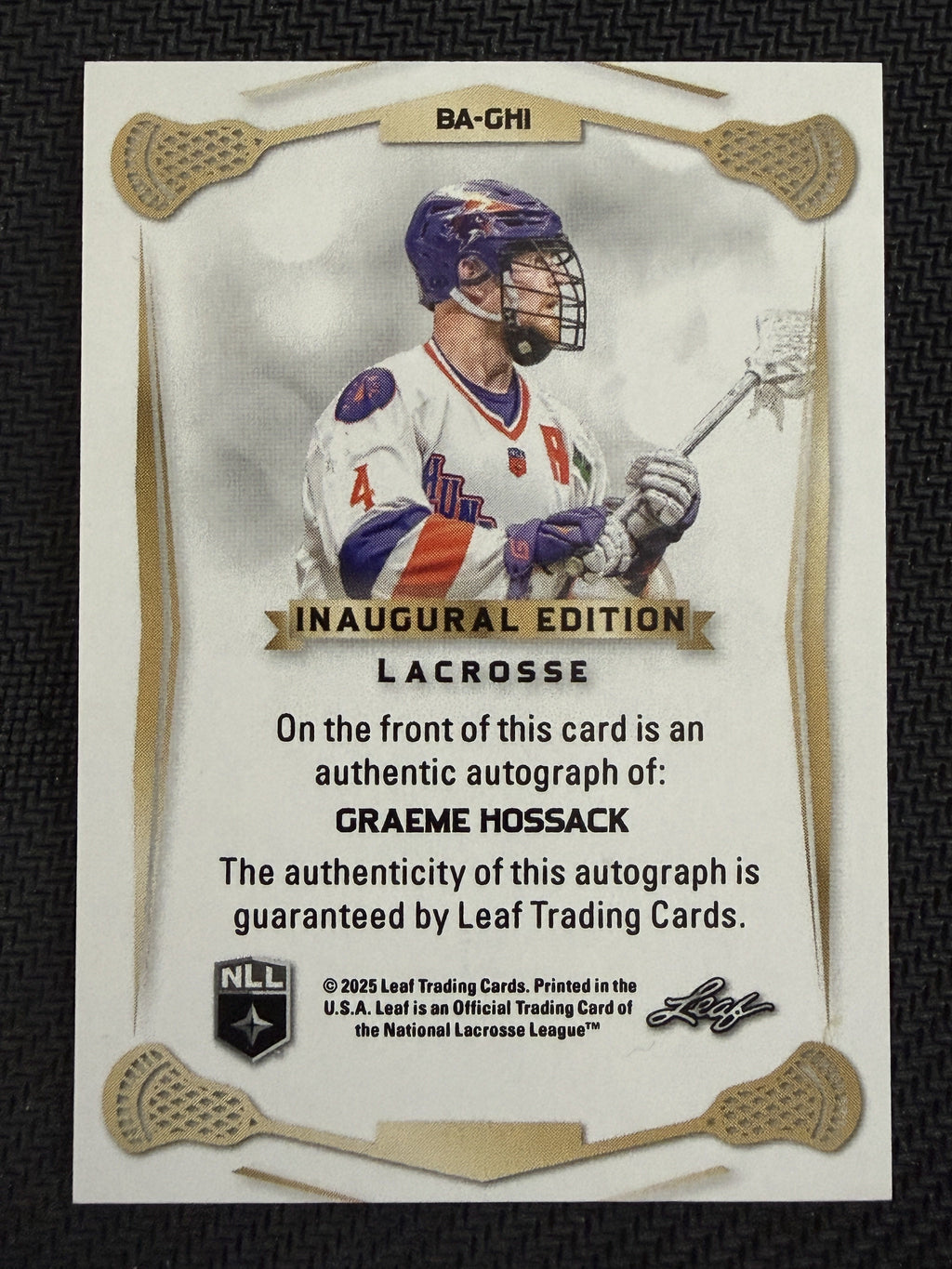 Graeme Hossack 2025 Leaf NLL Inaugural Halifax Silver Auto 1/25 #BA-GH1